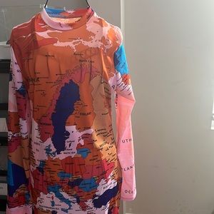 Multicolor Map inspired maxi body on dress